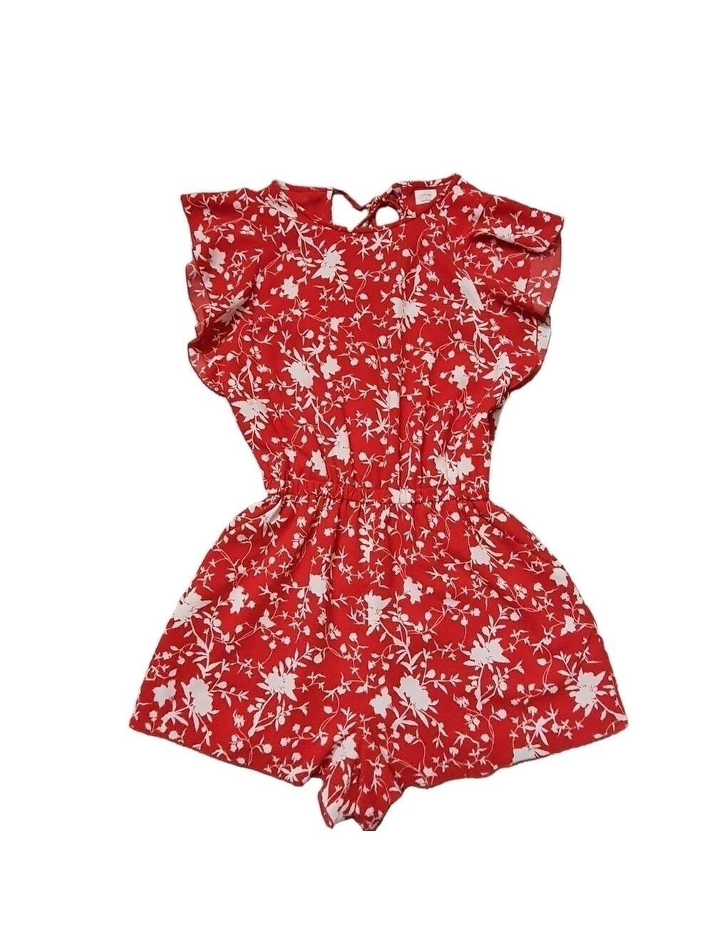 🇺🇸 Wilfred Red Floral Ruffle Sleeve Tie Back Romper Jumpsuit Size S